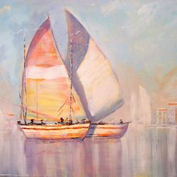 Sailboat Painting ORIGINAL OIL PAINTING on Canvas, 20x24'' Seascape Painting Original Art by "Walperion"