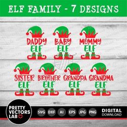 Elf Family Bundle Svg, Christmas Elf Svg, Funny Holiday Svg, Dxf, Eps, Png, Daddy, Mommy, Baby Elf Svg, Winter Cut Files
