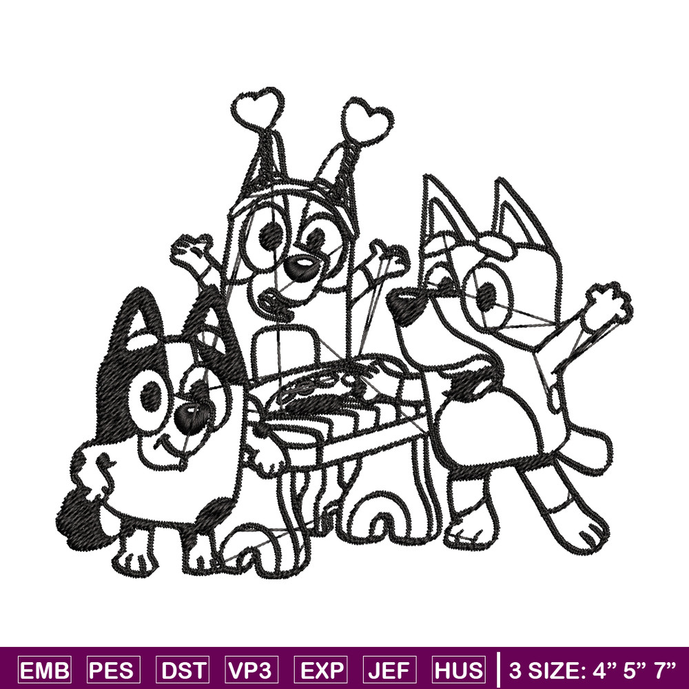 Bluey friends Coloring Pages Embroidery, Bluey Embroidery, Embroidery File, cartoon design, logo shirt, Digital download.jpg