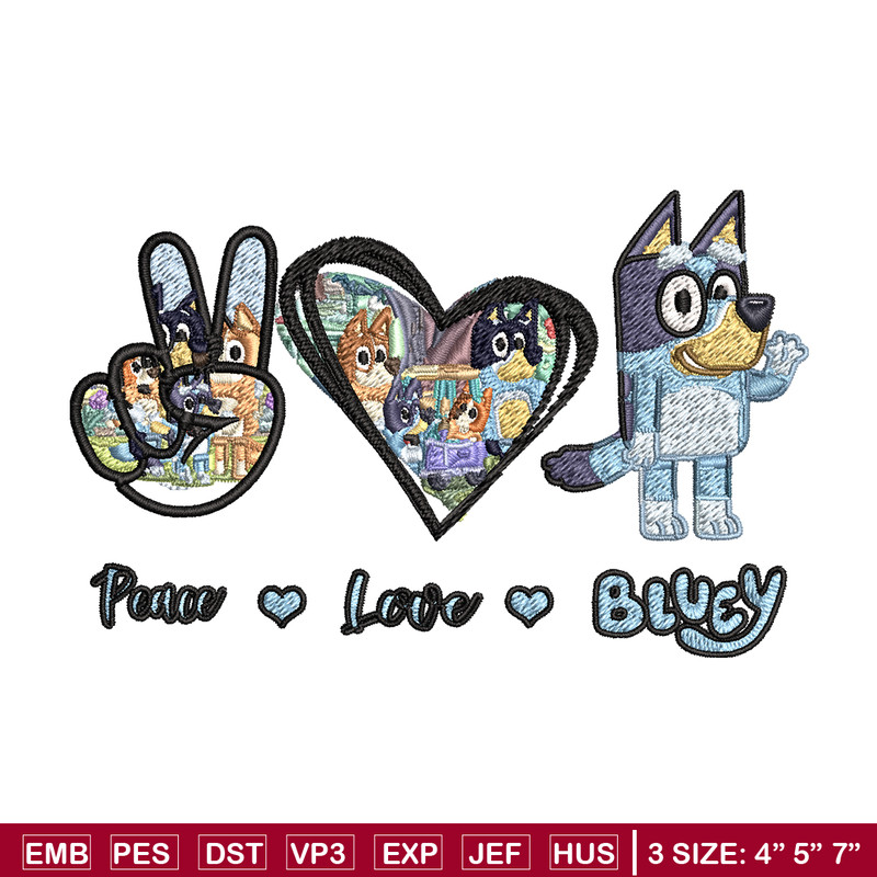 Bluey Peace Love bandit Embroidery design, Bluey cartoon Embroidery, cartoon design, Embroidery File, Digital download..jpg