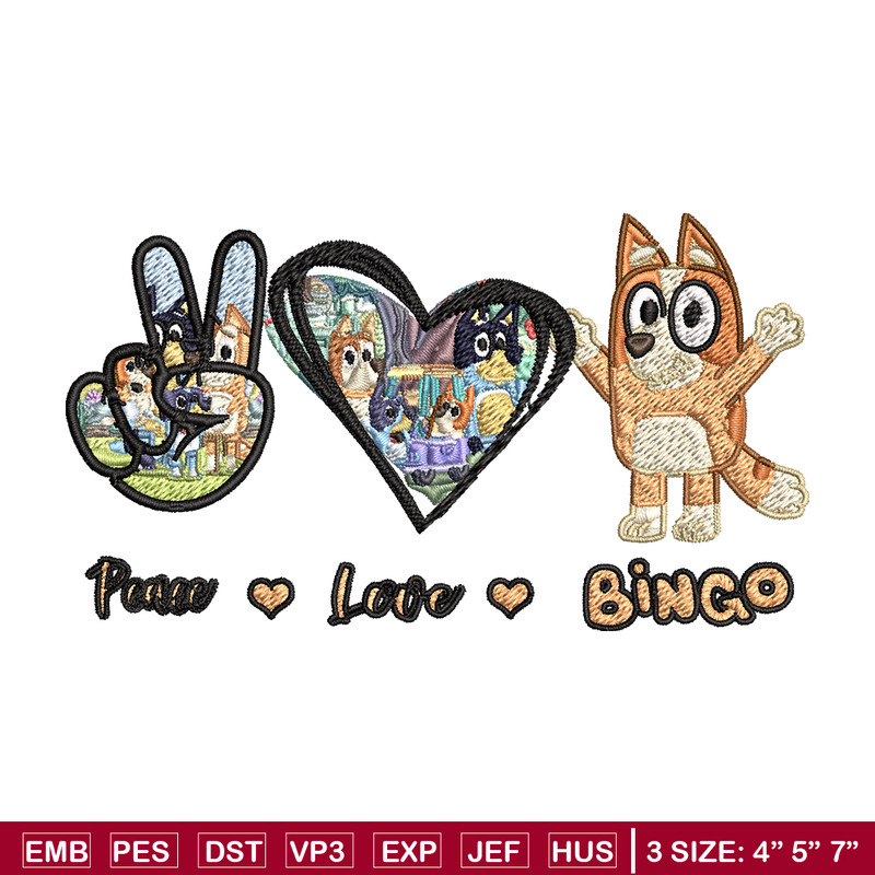 Bluey Peace Love bandit Embroidery design, Bluey cartoon Embroidery, cartoon design, Embroidery File, Digital download.jpg