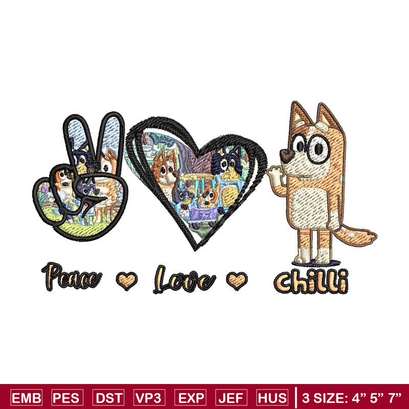 Bluey Peace Love bandit Embroidery design, Bluey cartoon Embroidery, cartoon design, Embroidery File, Instant download.jpg