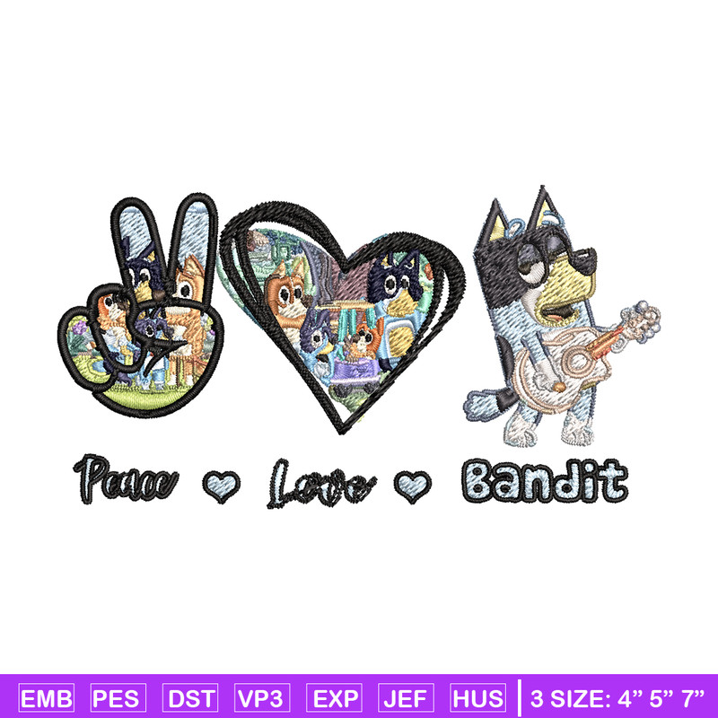 Bluey Peace Love bandit Embroidery design, Bluey cartoon Embroidery, cartoon design, Embroidery File, Instant download..jpg