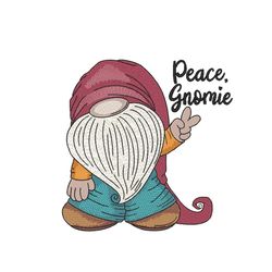 peace gnome embroidery design, 3 sizes, instant download