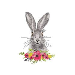 floral bunny embroidery design, 3 sizes, instant download
