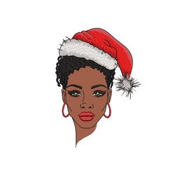 christmas black woman embroidery design, afro santa embroidery file, 3 sizes, instant download