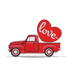 valentine truck embroidery design, heart embroidery file, 4 sizes, instant download
