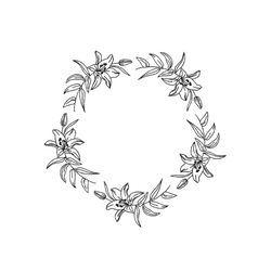 floral wreath embroidery design, 6 sizes, instant download