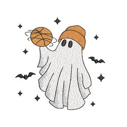 halloween basketball ghost embroidery design, halloween machine embroidery design, 3 sizes, instant download