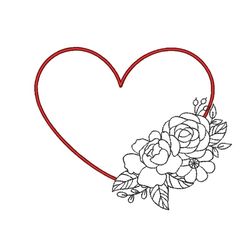 Valentine's Day Floral Heart Embroidery Design, Love Heart Frame with Flowers Embroidery File, 5 sizes, Instant Download