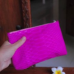 Genuine python skin hot pink cosmetic bag/ Purse Insert Organizer/Bag Insert For Tote Bag/ exotic leather wallet
