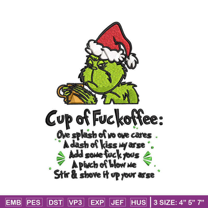 Cup of fuckoffee grinch Embroidery design, Grinch christmas Embroidery, Embroidery File, Grinch design, Instant download.jpg