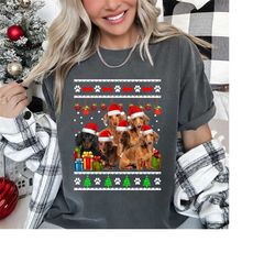 funny merry christmas dachshund santa hat lights xmas t-shirt dachshund christmas sweatshirt, dachshund christmas tree s
