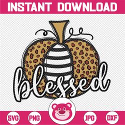 blessed png, sublimation design ,instant download ,fall png print, autumn sublimation ,pumpkin png ,leopard print ,thank