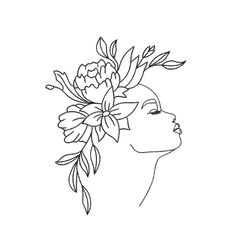 woman with flowers embroidery design, line art embroidery design, 5 sizes, instant download