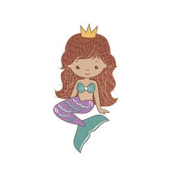 baby mermaid embroidery design, princess embroidery file, 4 sizes, instant download