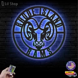 rhode island rams metal sign, ncaa logo metal led wall sign, ncaa wall decor, rhode island rams led metal wall art