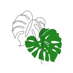 monstera leaf embroidery design, one line art embroidery design, 5 sizes, instant download