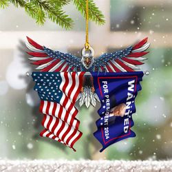 Trump Mugshot Ornament: American Eagle Shape Wanted for President 2024 - Unique Christmas Tree Decor