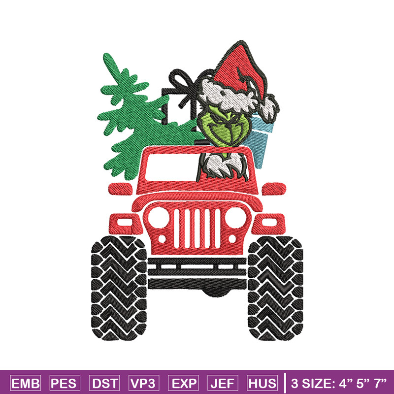 Grinch Jeep Christmas Embroidery design, Grinch Christmas Embroidery, logo design, Embroidery File, Digital download..jpg