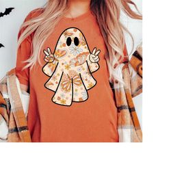 halloween ghost groovy spooky season cute vintage floral ghost halloween shirt tshirt gift for fall funny boo tee spooky