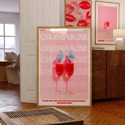 champagne poster, 70s poster, pink wall art, trendy wall art, bar print, vintage poster, psychedelic poster, retro print