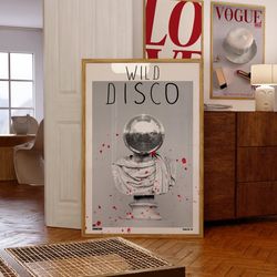 disco ball poster, 70s poster, black wall art, psychedelic art, trippy poster, vintage poster, aesthetic print, trendy w