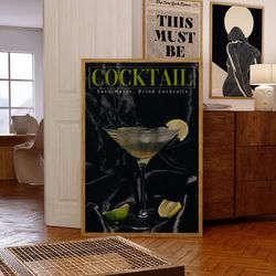 martini poster, 70s wall print, black wall art, kitchen wall decor, trendy bar poster, psychedelic wall art, retro print