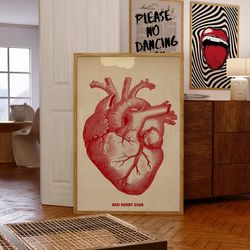 red heart print, trendy wall art, aura print, aesthetic poster, hippie print, vintage poster, psychedelic room decor, 70