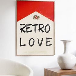 red wall art, 70s wall art, trendy wall art, cigarette print, psychedelic poster, vintage poster, preppy wall art, retro