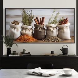 spices and herbs large unique painting canvas print, kitchen wall art, dining room wall decor, restaurant artwork frame