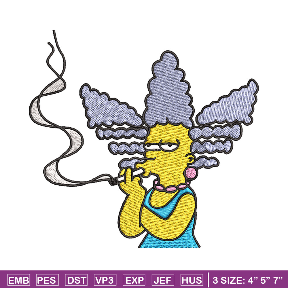 Marge Simpson Smoking Embroidery design, Marge Simpson Embroidery, cartoon design, Embroidery File, Digital download..jpg