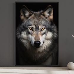 Wolf Photography Style Painting Cavas Print, Wolf Wall Art, Man Cave Wall Art, Game Room Decor, Framed Unframed Ready To