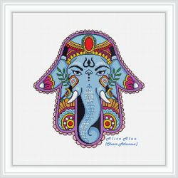 Cross stitch pattern Hamsa Elephant Ganesha hand of Fatima amulet talisman east ornament colorful ethnic India PDF
