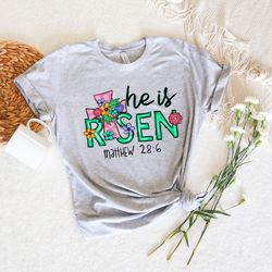 easter jesus shirt png, he is risen easter cross floral cross matthew 28:6 shirt png,  easter religious shirt png colorf