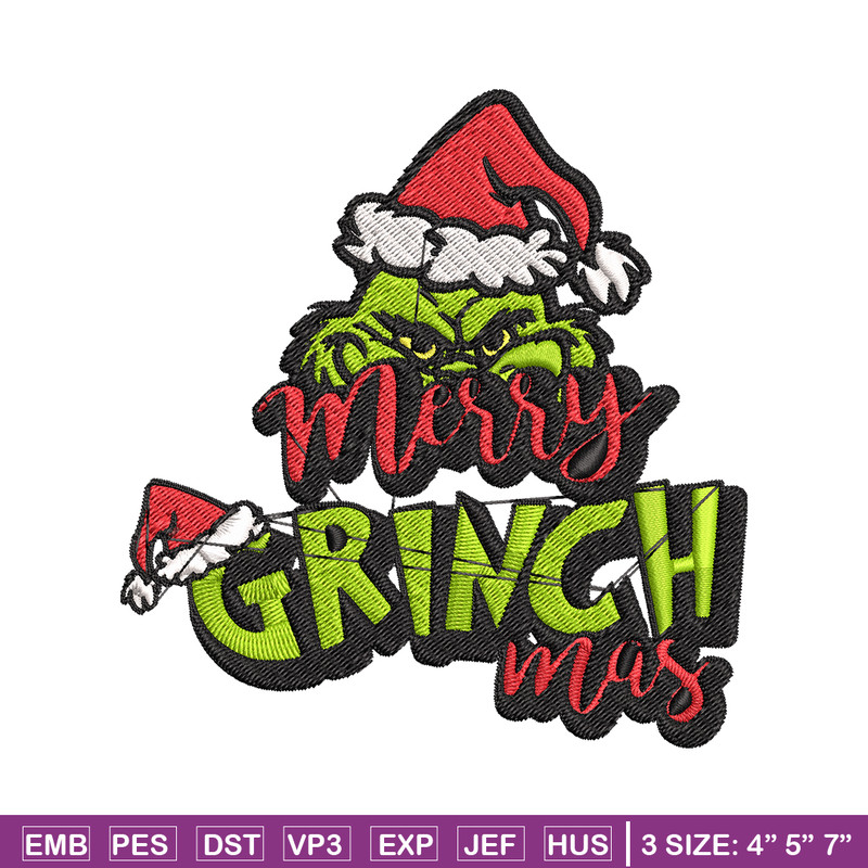 Merry Christmas Grinch Embroidery design, Grinch Christmas Embroidery, Grinch design, Embroidery file, Digital download..jpg