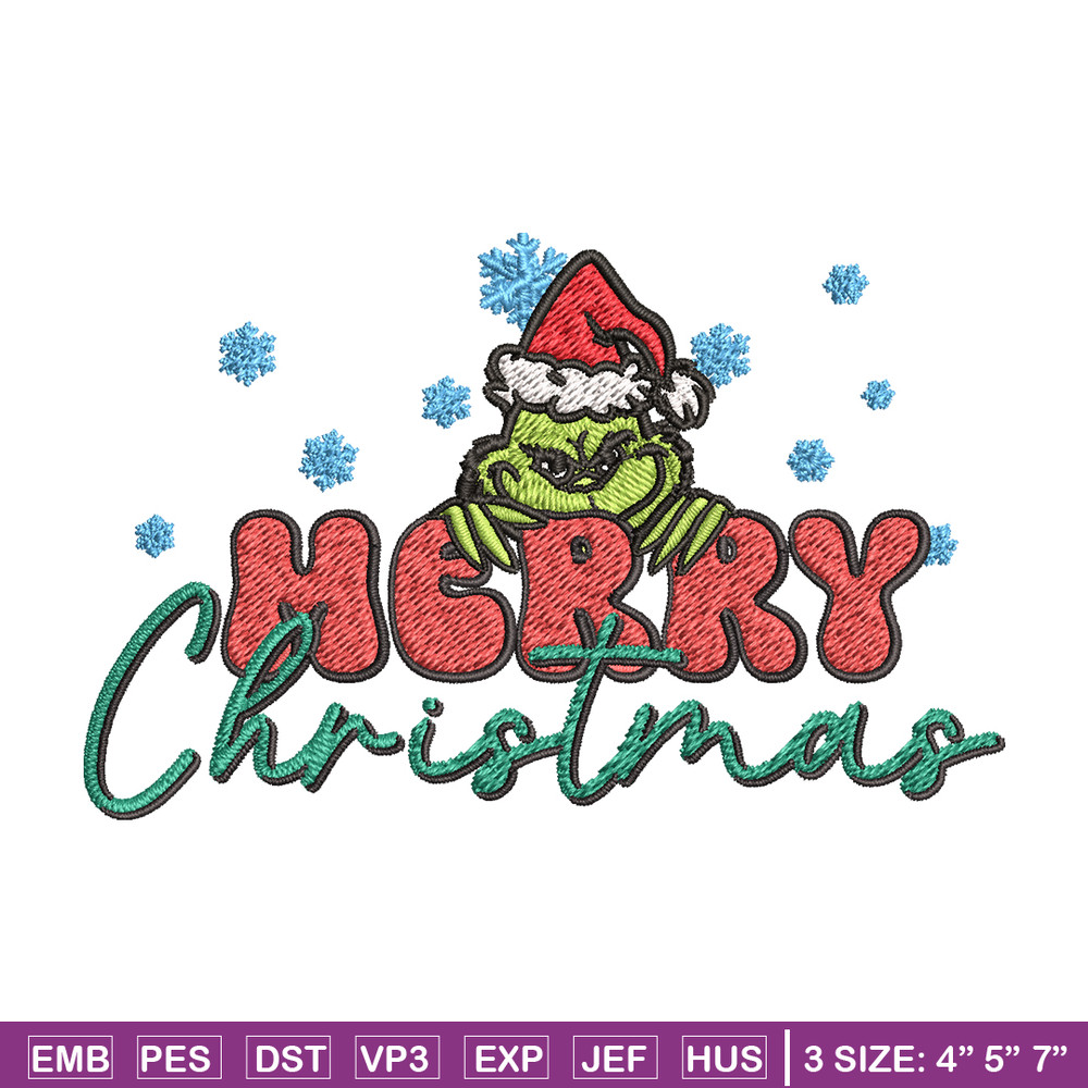 Merry Grinch Embroidery design, Grinch Merry Christmas Embroidery, Grinch design, Embroidery File, Digital download.jpg