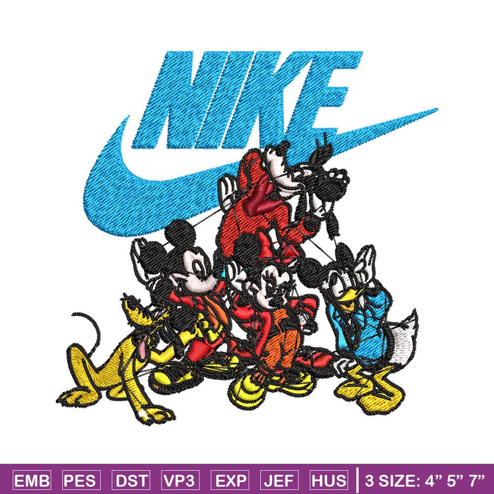 Mickey and friends Nike Embroidery design, Disney Embroidery, Nike design, Embroidery file, logo shirt, Instant download.jpg