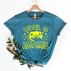 level 13 unlocked official teenager shirt png, 13th birthday party shirt png, cute teenage birthday  youth shirt png bir