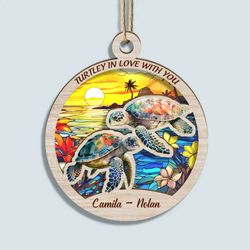 Custom Turtley In Love Suncatcher Ornament - Personalized Christmas Gift for Couple & Family