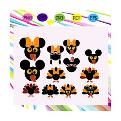 mickey mouse turkey bundle svg, mickey fall svg, disney family bundle, disney vacation svg, turkey, thanksgiving day svg