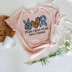 diabetes blue ribbon tee, type 1 diabetes gifts, peace love cure shirt png,leopard heart diabetic tshirt png,pancreas aw