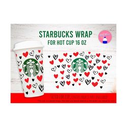 Full Wrap Doodle Hearts, Valentine Hearts, Lines With A Heart, Scribble Heart Wrap For 16oz Hot Cup svg png eps Files