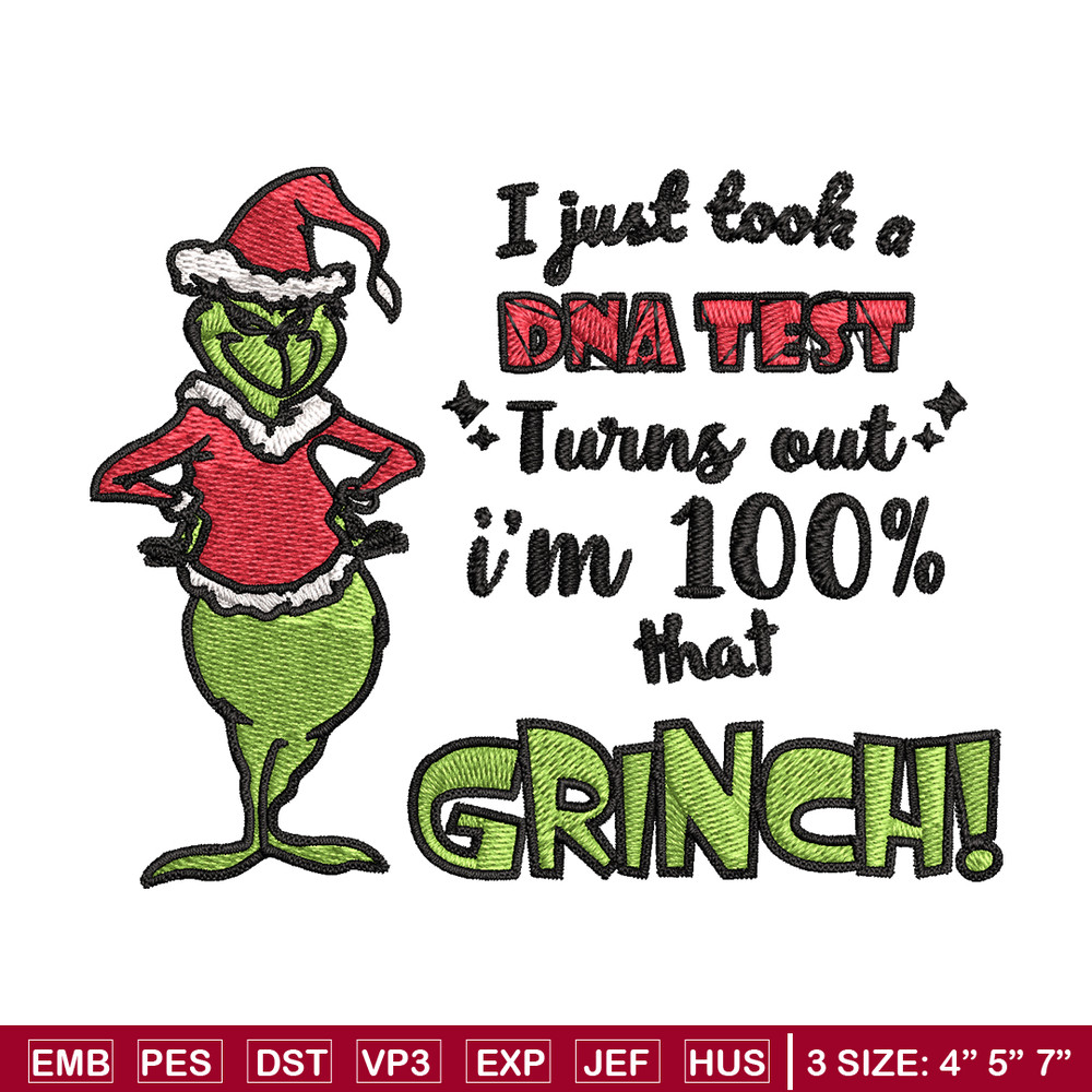 I Just Took A DNA Test Grinch Embroidery design, Grinch christmas Embroidery, Grinch design, Instant download.jpg