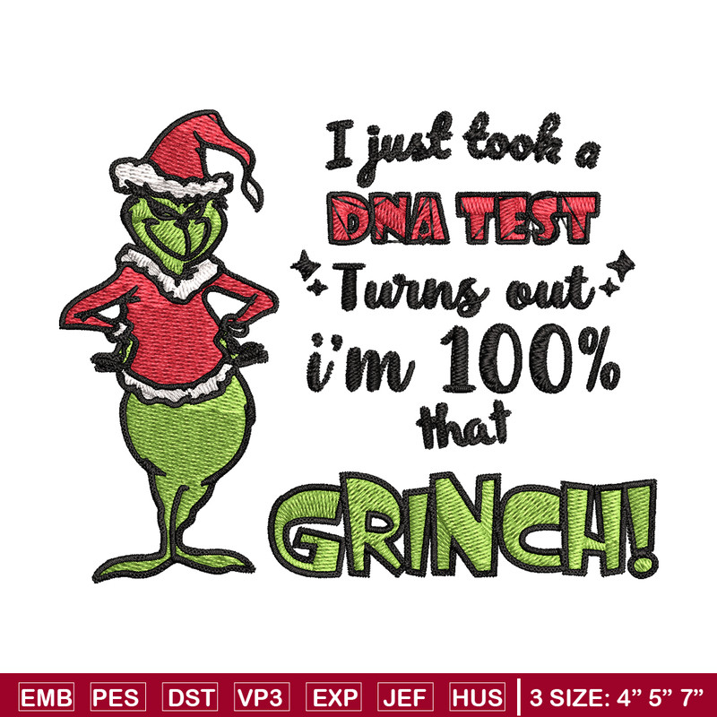 I Just Took A DNA Test Grinch Embroidery design, Grinch christmas Embroidery, Grinch design, Instant download.jpg