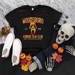 ghostface tshirt png, horror movie gift, woodsboro horror film club shirt png, halloween killer tee, scary movie t-shirt