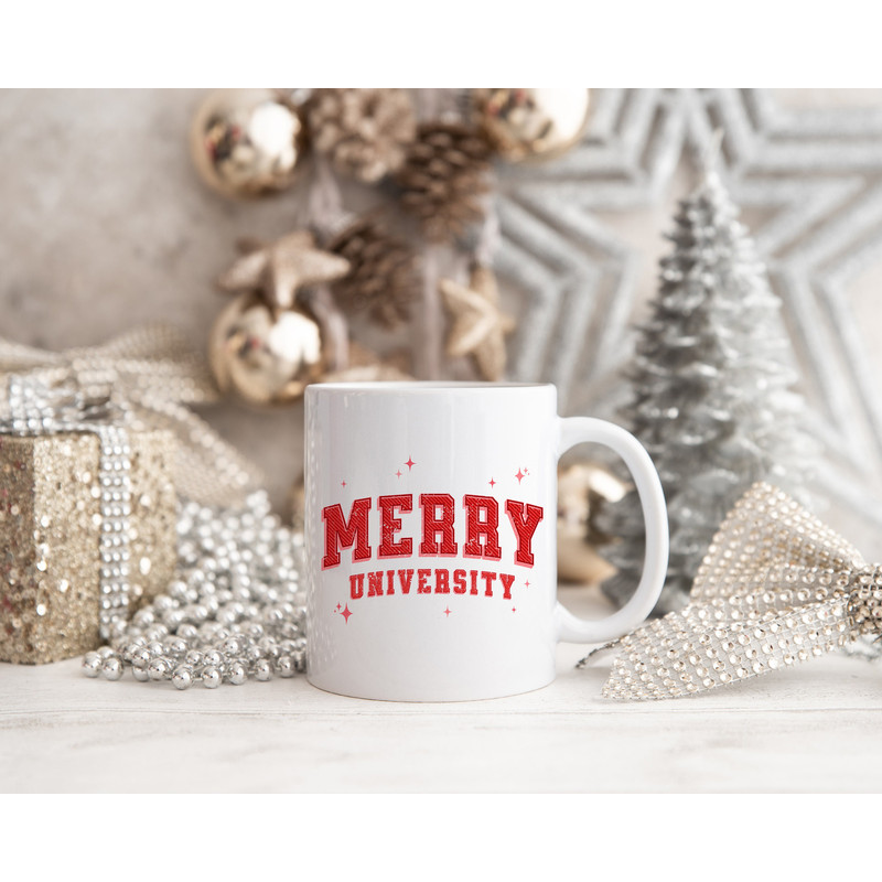 Merry University Funny Coffee Mug Christmas Gift, Retro Christmas Mug, Mid Century Modern Christmas Decor, Students Gifts for Coffee Lovers - 2.jpg