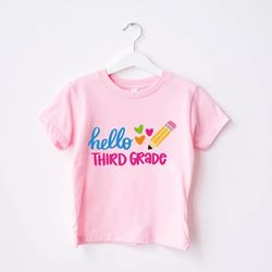 hello third grade tee, back to school gift, 3rd grade tshirt png, kids school shirt png, first day of school toddler tee