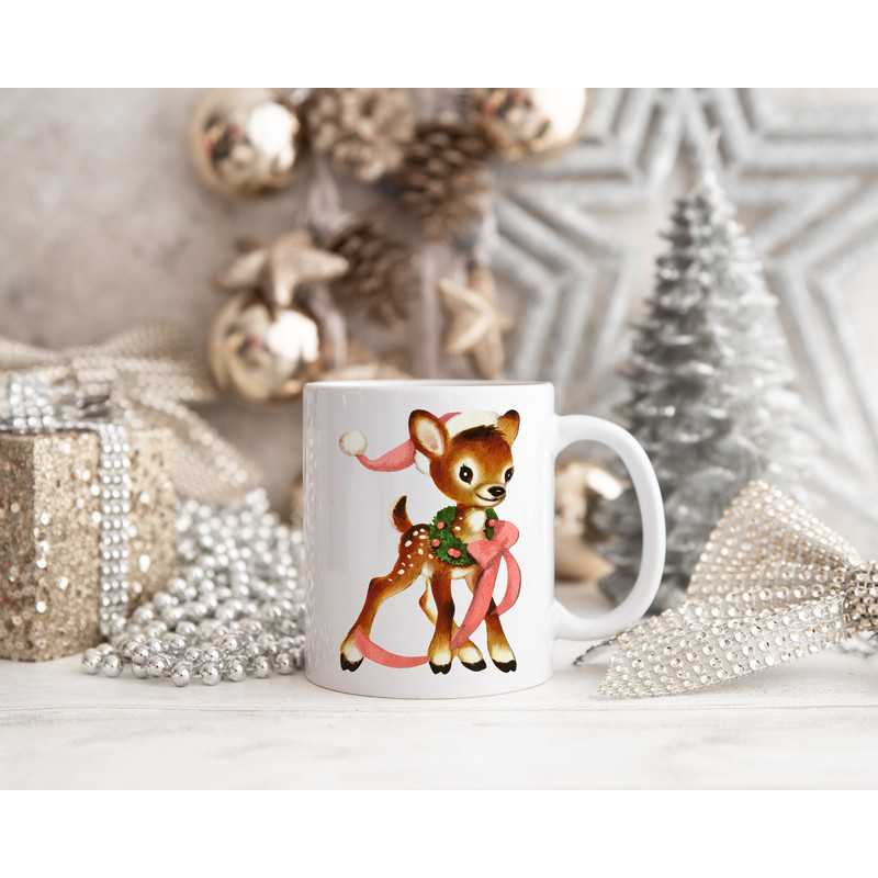 Retro Christmas Mug, Pink Christmas Reindeer Mug, Mid Century Modern Christmas Decor Vintage Reindeer Family Christmas Mug Coffee Lover Gift - 2.jpg