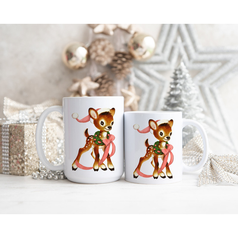 Retro Christmas Mug, Pink Christmas Reindeer Mug, Mid Century Modern Christmas Decor Vintage Reindeer Family Christmas Mug Coffee Lover Gift - 3.jpg